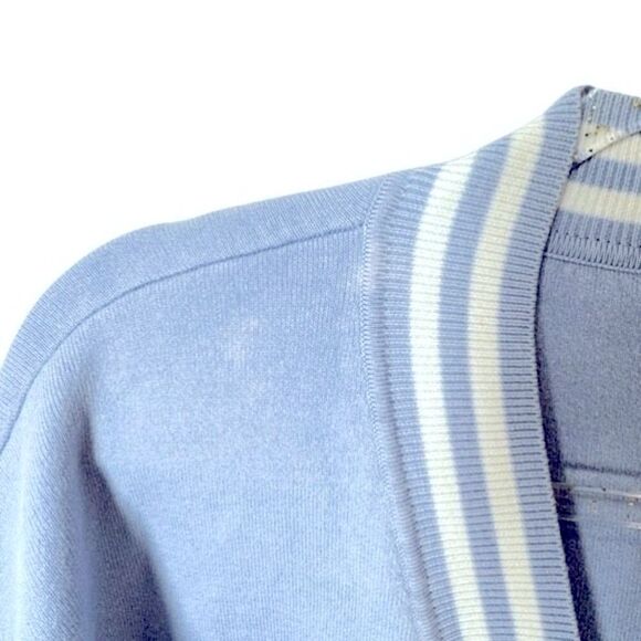 Sandro Paris Opera 'LOVE' Varsity Striped Cardigan Sweater Blue & White L - Picture 5 of 16